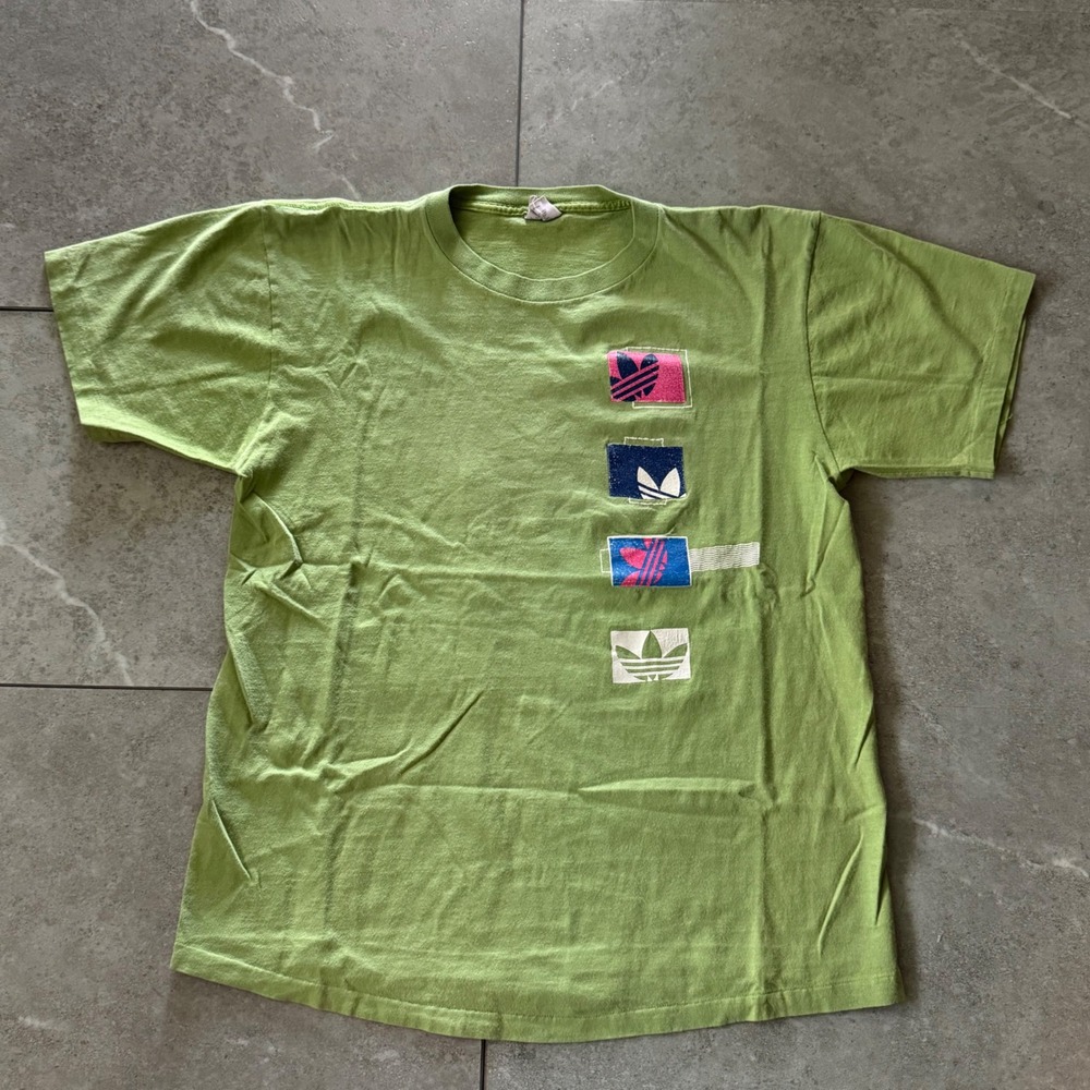 Vintage 80s Single Stitch Lime Green Adidas Trefoil Graphic T-Shirt Medium